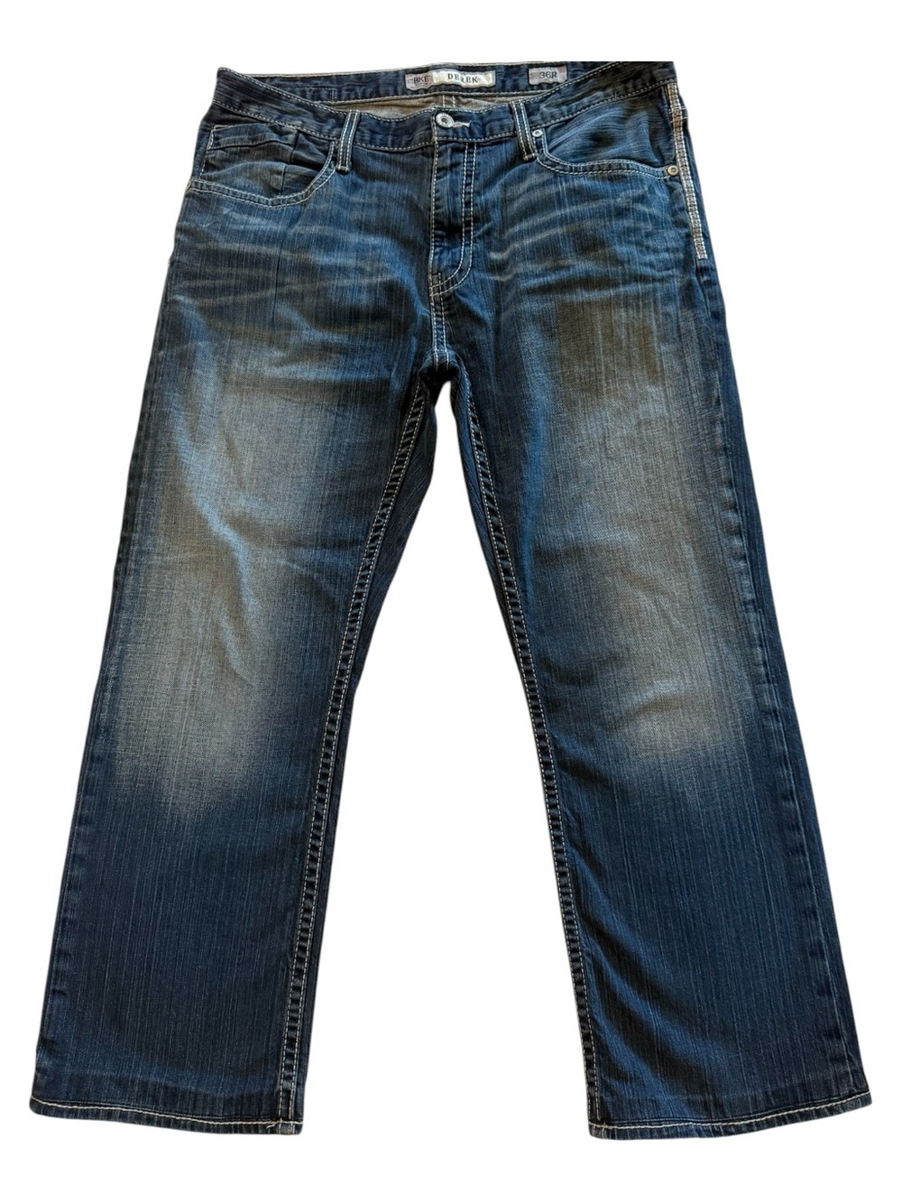 BKE Derek Jeans Mens Tag 36R Straight Leg Medium Wash Stretch Denim Buckle